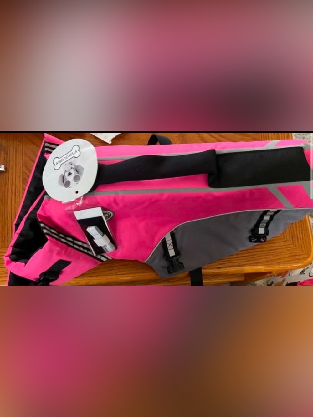 Reflective Pink & Gray Dog Life Jacket - Unbranded